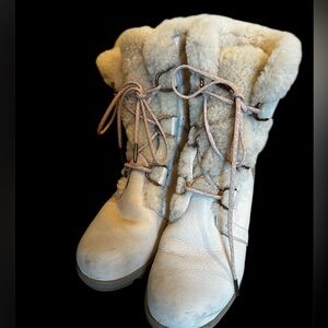 Sorel Joan of Arc Shearling Wedge Boot Cream/Tan Sz 10